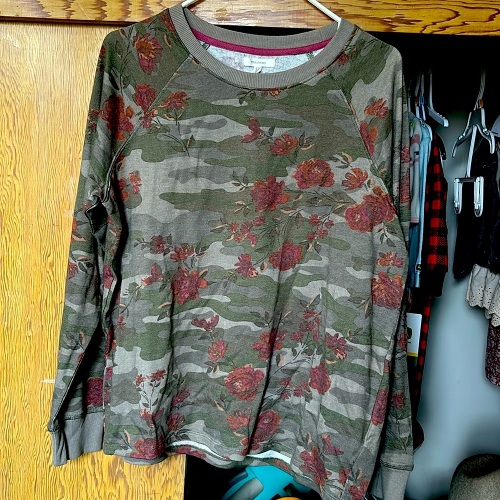 Maurice’s camo with roses lightweight sweater